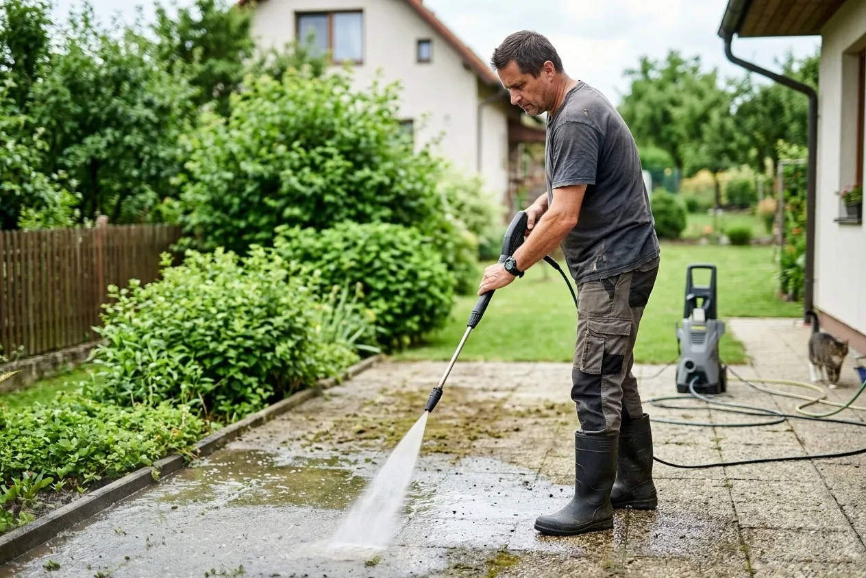 Čištění terasy vysokotlakým čističem