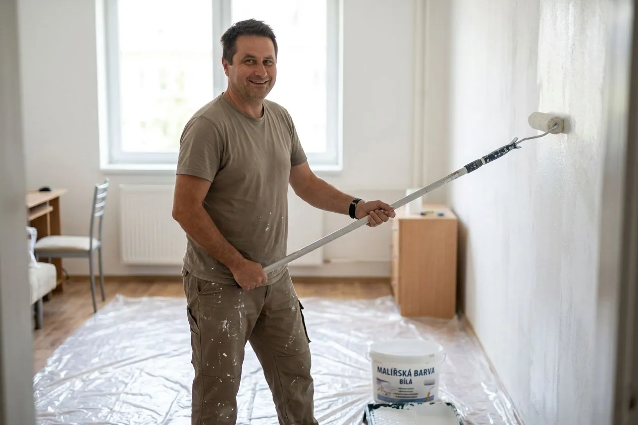 Malování interiéru — nátěr stěny válečkem