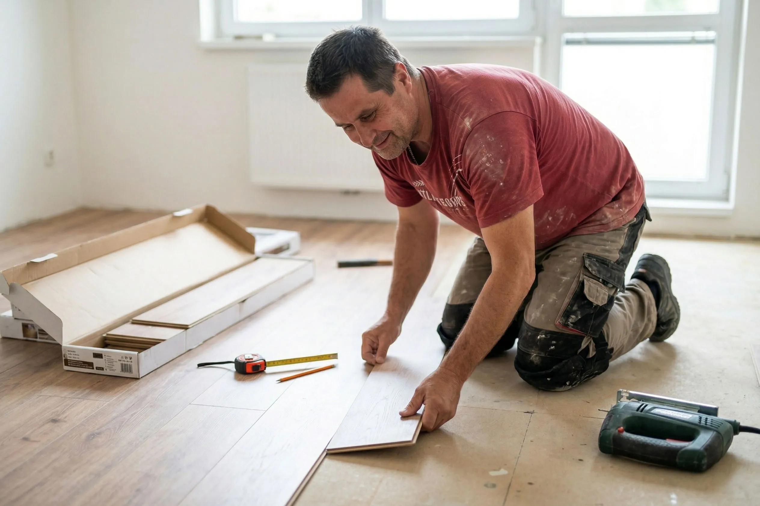 Pokládka plovoucí podlahy — laminátové panely